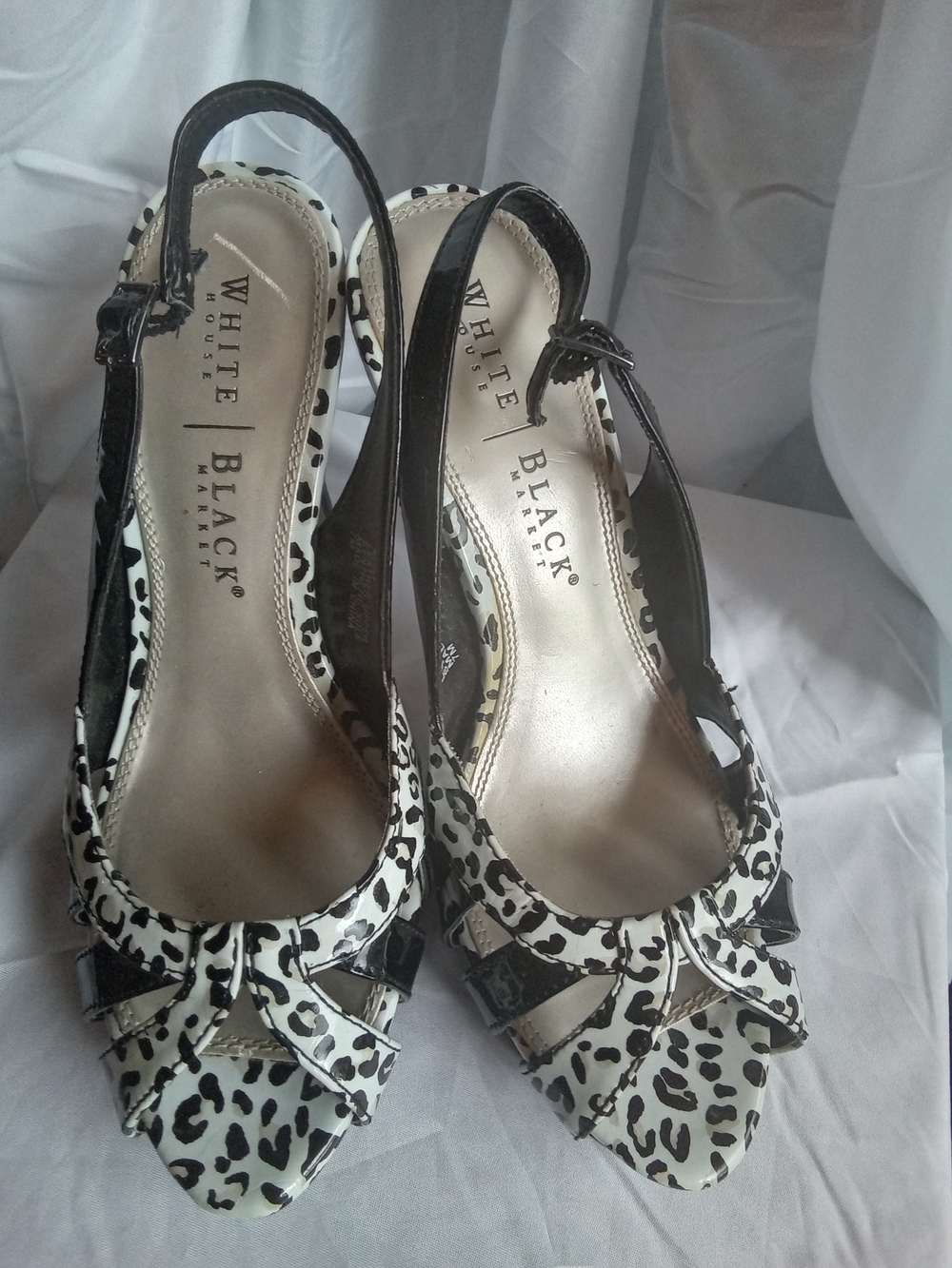 White House Black Market Black & White Leopard Slingback Peep-Toe Heels